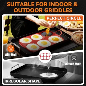 Baker's Friend 6 Round Silicone Egg Rings for Frying Eggs & Pancake, Non-Stick & Heat-Resistant, Ergonomic Handles, Omelette Ring for Griddle, 4 Inch, Red