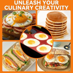 Baker's Friend 6 Round Silicone Egg Rings for Frying Eggs & Pancake, Non-Stick & Heat-Resistant, Ergonomic Handles, Omelette Ring for Griddle, 4 Inch, Red