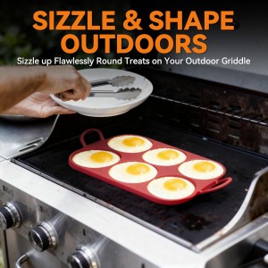 Baker's Friend 6 Round Silicone Egg Rings for Frying Eggs & Pancake, Non-Stick & Heat-Resistant, Ergonomic Handles, Omelette Ring for Griddle, 4 Inch, Red