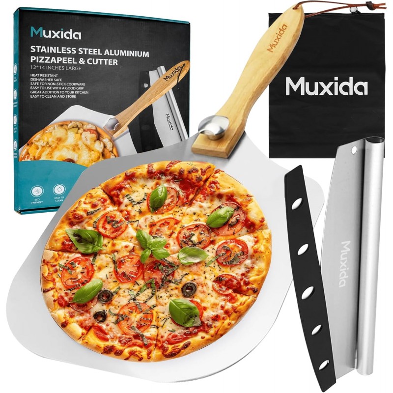 Aluminum Pizza Peel & Rocker Cutter Set (12