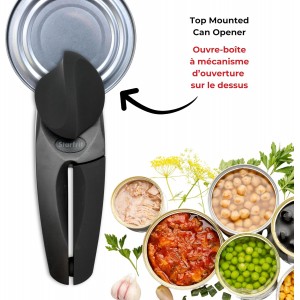 Starfrit MightiCan Can Opener - Safe - Holds Lid and Leaves No Sharp Edges on Lid - 3 year warranty - Comfort Grip - Heavy Duty Non-Slip Knob - 2025 Model