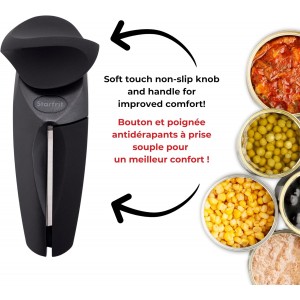 Starfrit MightiCan Can Opener - Safe - Holds Lid and Leaves No Sharp Edges on Lid - 3 year warranty - Comfort Grip - Heavy Duty Non-Slip Knob - 2025 Model