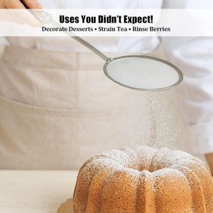 Stainless Steel Fat Skimmer Spoon 4”Multi-Functional Fine Mesh Hot Pot Grease Strainer with 9.4” Heat-Resistant Handle For Frying, Soup, Quinoa, Miso