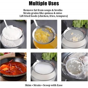 Stainless Steel Fat Skimmer Spoon 4”Multi-Functional Fine Mesh Hot Pot Grease Strainer with 9.4” Heat-Resistant Handle For Frying, Soup, Quinoa, Miso