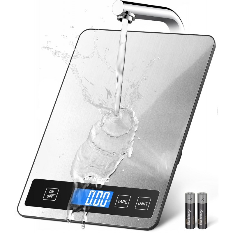 Food Scale - 15kg/33lb Digital Kitchen Scale with Full-View LCD Display, Grams and Ounces, Easy Clean Stainless Steel, 6 Units with Tare Function, Precise for Baking, Cooking & Meal Prep, Black