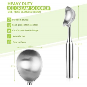 Ice Cream Scoop, 7.9 inches One-Piece Design Stainless Steel Scooper for Cookie Dough,Gelato, Sorbet,Heavy Duty with Comfort Handle, Dishwasher Safe