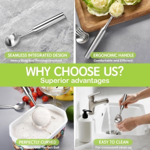 Ice Cream Scoop, 7.9 inches One-Piece Design Stainless Steel Scooper for Cookie Dough,Gelato, Sorbet,Heavy Duty with Comfort Handle, Dishwasher Safe