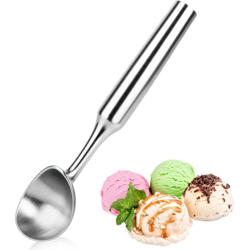 Ice Cream Scoop, 7.9 inches One-Piece Design Stainless Steel Scooper for Cookie Dough,Gelato, Sorbet,Heavy Duty with Comfort Handle, Dishwasher Safe