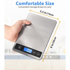 Food Scale - 15kg/33lb Rechargeable Digital Kitchen Scale with Full-View LCD Display, Grams and Ounces, Type-C or Batteries, Easy Clean Stainless Steel, for Baking, Cooking & Meal Prep, Black