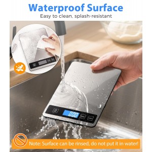 Food Scale - 15kg/33lb Rechargeable Digital Kitchen Scale with Full-View LCD Display, Grams and Ounces, Type-C or Batteries, Easy Clean Stainless Steel, for Baking, Cooking & Meal Prep, Black