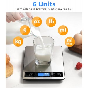 Food Scale - 15kg/33lb Rechargeable Digital Kitchen Scale with Full-View LCD Display, Grams and Ounces, Type-C or Batteries, Easy Clean Stainless Steel, for Baking, Cooking & Meal Prep, Black