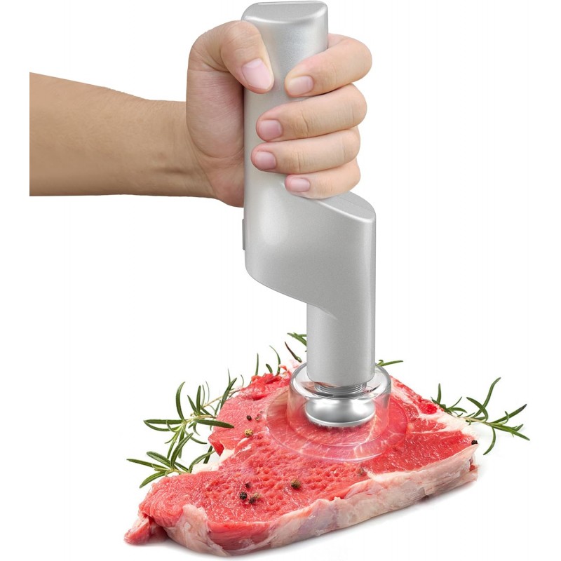 SIXRARI Electric Meat Tenderizer Tool, Adjustable 3 Speed Cordless Electric Meat Mallet, Powerful Motor, Easy to Clean, Kitchen Essentials for Tenderizing Steak/Beef/Chicken Chops and More (Silver)