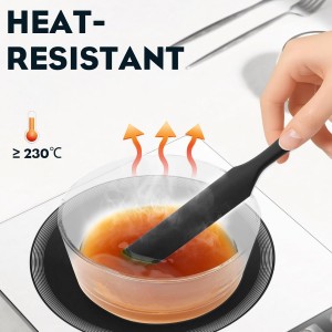 3pcs Silicone Jar Spatulas 10in Long Skinny Heat-Resistant, Narrow Spatula Set for Scraping Peanut Butter, Sourdough, Jam in Small Containers, Blenders & Baking (Black)