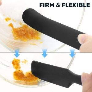 3pcs Silicone Jar Spatulas 10in Long Skinny Heat-Resistant, Narrow Spatula Set for Scraping Peanut Butter, Sourdough, Jam in Small Containers, Blenders & Baking (Black)