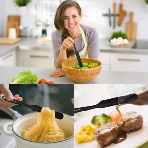 3pcs Silicone Jar Spatulas 10in Long Skinny Heat-Resistant, Narrow Spatula Set for Scraping Peanut Butter, Sourdough, Jam in Small Containers, Blenders & Baking (Black)