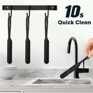 3pcs Silicone Jar Spatulas 10in Long Skinny Heat-Resistant, Narrow Spatula Set for Scraping Peanut Butter, Sourdough, Jam in Small Containers, Blenders & Baking (Black)