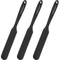 3pcs Silicone Jar Spatulas 10in Long Skinny Heat-Resistant, Narrow Spatula Set for Scraping Peanut Butter, Sourdough, Jam in Small Containers, Blenders & Baking (Black)