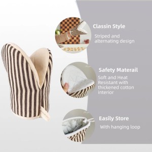 1 Pair Mini Oven Mitts,High Heat Resistant Oven Gloves,Kitchen Short Oven Mit with Hanging Loop for BBQ, Baking, Cooking and Grilling, (Khaki)