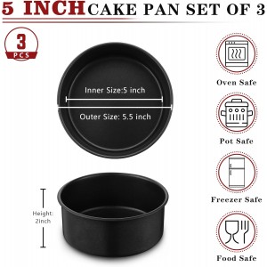 E-far 5 Inch Cake Pan Set of 3, Nonstick Stainless Steel Small Baking Pans Tins, Round Bakeware for Layer Cakes, Stainless Steel Core & Non-Toxic Coating, Straight Side & 2 Inch Deep