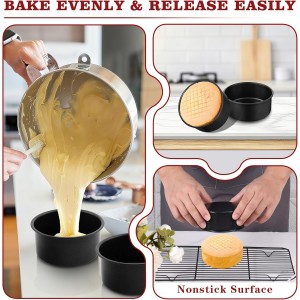 E-far 5 Inch Cake Pan Set of 3, Nonstick Stainless Steel Small Baking Pans Tins, Round Bakeware for Layer Cakes, Stainless Steel Core & Non-Toxic Coating, Straight Side & 2 Inch Deep