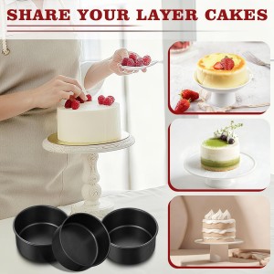 E-far 5 Inch Cake Pan Set of 3, Nonstick Stainless Steel Small Baking Pans Tins, Round Bakeware for Layer Cakes, Stainless Steel Core & Non-Toxic Coating, Straight Side & 2 Inch Deep