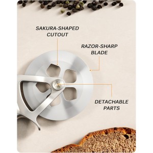 KYOKU 4 in. Pizza Cutter, Detachable Pizza Wheel Cutter with Sakura-Shaped Cutout, High Carbon Steel Wheel Pizza Slicer with 2 Wheel Blades Brush Hand Guard, Pizza Wheel Slicer for Pie Flatbread