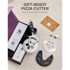 KYOKU 4 in. Pizza Cutter, Detachable Pizza Wheel Cutter with Sakura-Shaped Cutout, High Carbon Steel Wheel Pizza Slicer with 2 Wheel Blades Brush Hand Guard, Pizza Wheel Slicer for Pie Flatbread