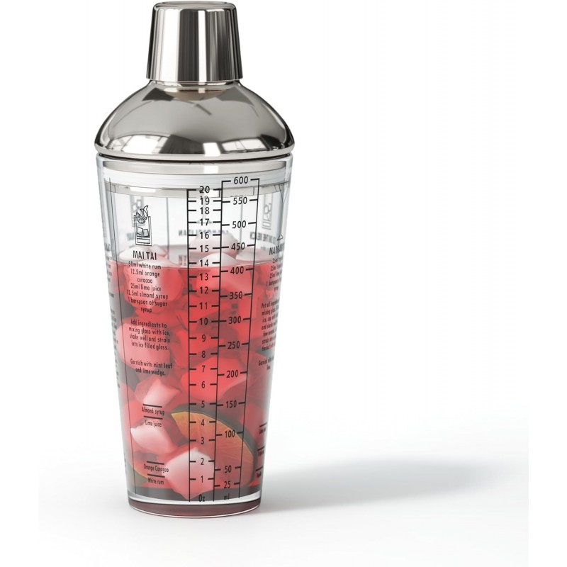 Glass Cocktail Shaker, with Recipes and Measurements 20oz, Built-in Strainer and Leakproof Seal, Clear Bar Tool for Margaritas, Martinis