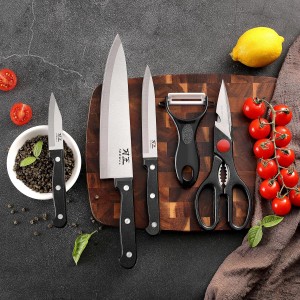 5 Pieces Kitchen knife Set, Knife Set Without Block with Sheathes, Stainless Steel Sharp Blade and Comfortable Handle, Chef Knife Set with Kitchen Scissors and Peeler for Cooking