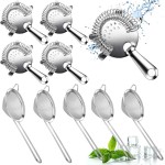 10 Pack Stainless Steel Cocktail Strainer,5 Pcs Cone Shaped Small Fine Mesh Strainer Sieve and 5 Pcs 4-Prong Bar Drink Strainer for Bartender Juice Tea Coffee
