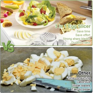 3 in 1 Egg Slicer for Hard Boiled Eggs with Cleaning Brush, Multipurpose 3-Way Cutter with 3 Slice Modes, Heavy Duty, Hard Boiled Egg Cutter & Fruit Slicer, Dishwasher Safe (White)