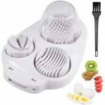 3 in 1 Egg Slicer for Hard Boiled Eggs with Cleaning Brush, Multipurpose 3-Way Cutter with 3 Slice Modes, Heavy Duty, Hard Boiled Egg Cutter & Fruit Slicer, Dishwasher Safe (White)