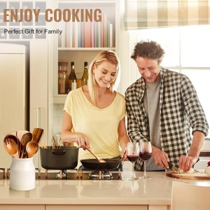 10 Pcs Wooden Spoons for Cooking, Natural Teak Wooden Kitchen Utensils Set, Durable Cooking Utensils Set with Comfort Grip for Cookware, Smooth Finish&NonStick& Heat Resistant Wooden Spatula