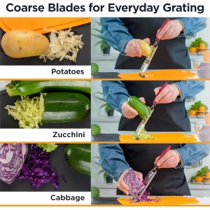 Deiss PRO Coarse Grater & Hand Held Cheese Grater - Sharp Stainless Steel Blades, Non-Slip Handle, Small Cheese Grater for Kitchen, Shredder, Dishwasher Safe