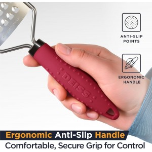 Deiss PRO Coarse Grater & Hand Held Cheese Grater - Sharp Stainless Steel Blades, Non-Slip Handle, Small Cheese Grater for Kitchen, Shredder, Dishwasher Safe