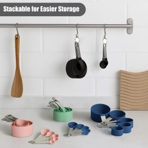 Measuring Cups and Spoons Set, 10-Piece Stackable Kitchen Tools with Stainless Steel Handles, Nesting Measurement Gadgets for Cooking & Baking (pink)