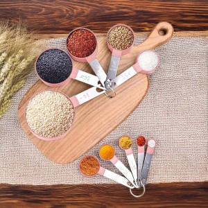 Measuring Cups and Spoons Set, 10-Piece Stackable Kitchen Tools with Stainless Steel Handles, Nesting Measurement Gadgets for Cooking & Baking (pink)