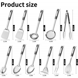 Stainless Steel Kitchen Utensil Set – Premium Thickened Cooking Utensils Set, Silver Kitchen Tools Set for Cooking, Dishwasher Safe Kitchen Tool Set