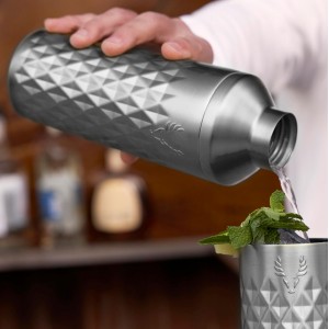 Viski Paragon Stainless Steel Cocktail Shaker, Double-Walled Drink Mixer with Built-in Strainer and Measuring Cap, Perfect for Cocktails, Martini, Mojito, Margarita, 23 oz, Set of 1, Platinum