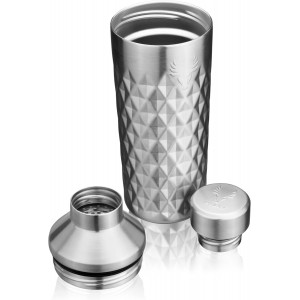 Viski Paragon Stainless Steel Cocktail Shaker, Double-Walled Drink Mixer with Built-in Strainer and Measuring Cap, Perfect for Cocktails, Martini, Mojito, Margarita, 23 oz, Set of 1, Platinum