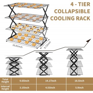 Cooling Racks for Cooking and Baking，2/3/4-Tier Upgraded Collapsible Cooling Rack，Adjustable 3 Setting Stackable Design，Nonstick Wire Rack for Baking，Roasting，Drying，Cookie，Cake，Muffins，Space Saving