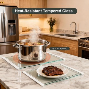 Tempered Glass Cutting Board Set for Kitchen Counter - Dishwasher Safe with Juice Grooves, Non-Slip Silicone Edges & Beveled Grip - 16