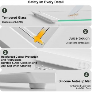Tempered Glass Cutting Board Set for Kitchen Counter - Dishwasher Safe with Juice Grooves, Non-Slip Silicone Edges & Beveled Grip - 16