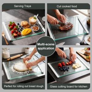 Tempered Glass Cutting Board Set for Kitchen Counter - Dishwasher Safe with Juice Grooves, Non-Slip Silicone Edges & Beveled Grip - 16