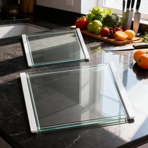 Tempered Glass Cutting Board Set for Kitchen Counter - Dishwasher Safe with Juice Grooves, Non-Slip Silicone Edges & Beveled Grip - 16