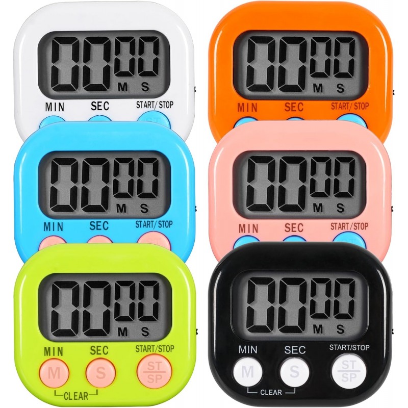 6 Pack Multi-Function Electronic Timer, Learning Management, Suitable for Kitchen, Study, Work, Exercise Training, Outdoor Activities(not Including Battery)