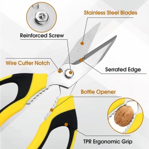 8 Inch Utility Scissors for Kitchen, Office, Craft & DIY – Heavy Duty Stainless Steel Multipurpose Scissors for Cutting Cardboard, Fabric, Carpet, Wire and Leather – with Protective Cover