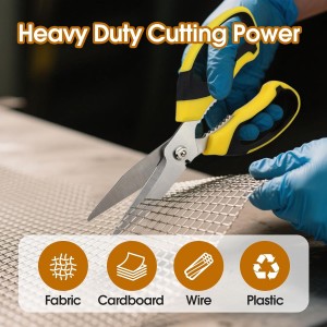 8 Inch Utility Scissors for Kitchen, Office, Craft & DIY – Heavy Duty Stainless Steel Multipurpose Scissors for Cutting Cardboard, Fabric, Carpet, Wire and Leather – with Protective Cover