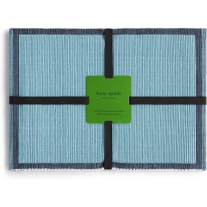 Kate Spade New York Garden Party Reversible 100% Cotton Placemats 4-Pack Set, Woven Ribbed Design, Blue/Navy Blue, 14