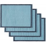 Kate Spade New York Garden Party Reversible 100% Cotton Placemats 4-Pack Set, Woven Ribbed Design, Blue/Navy Blue, 14